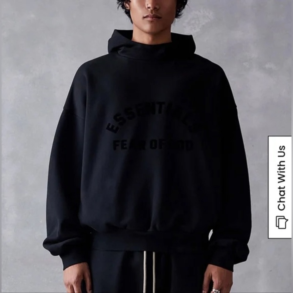 FOG - Essentials Fear of God Core Stretch Limo Black Hoodie SS22 Size Large  (L)